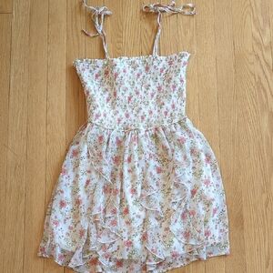 Altar'd State Pink and Green Smocked Tie Front Sundress